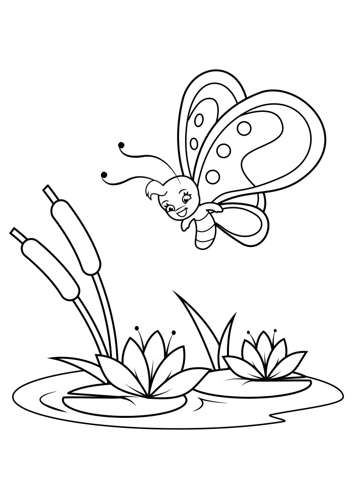 Desenho de flores fofas e borboletas para colorir para imprimir