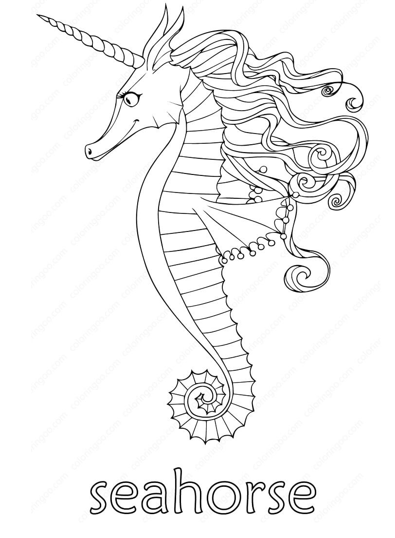 Desenhos de Adorável Cavalo marinho 2 para Colorir e Imprimir
