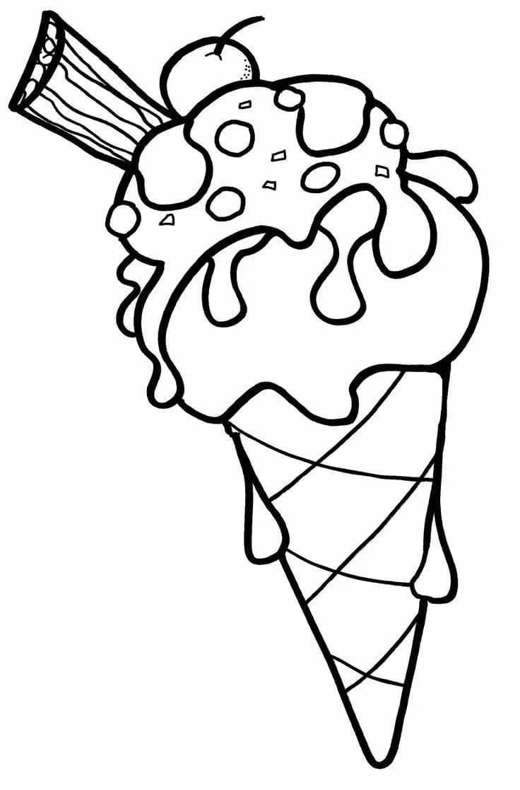 Página para colorir com casquinha de sorvete bonito dos desenhos animados.  colorir por números. jogo de matemática para crianças.