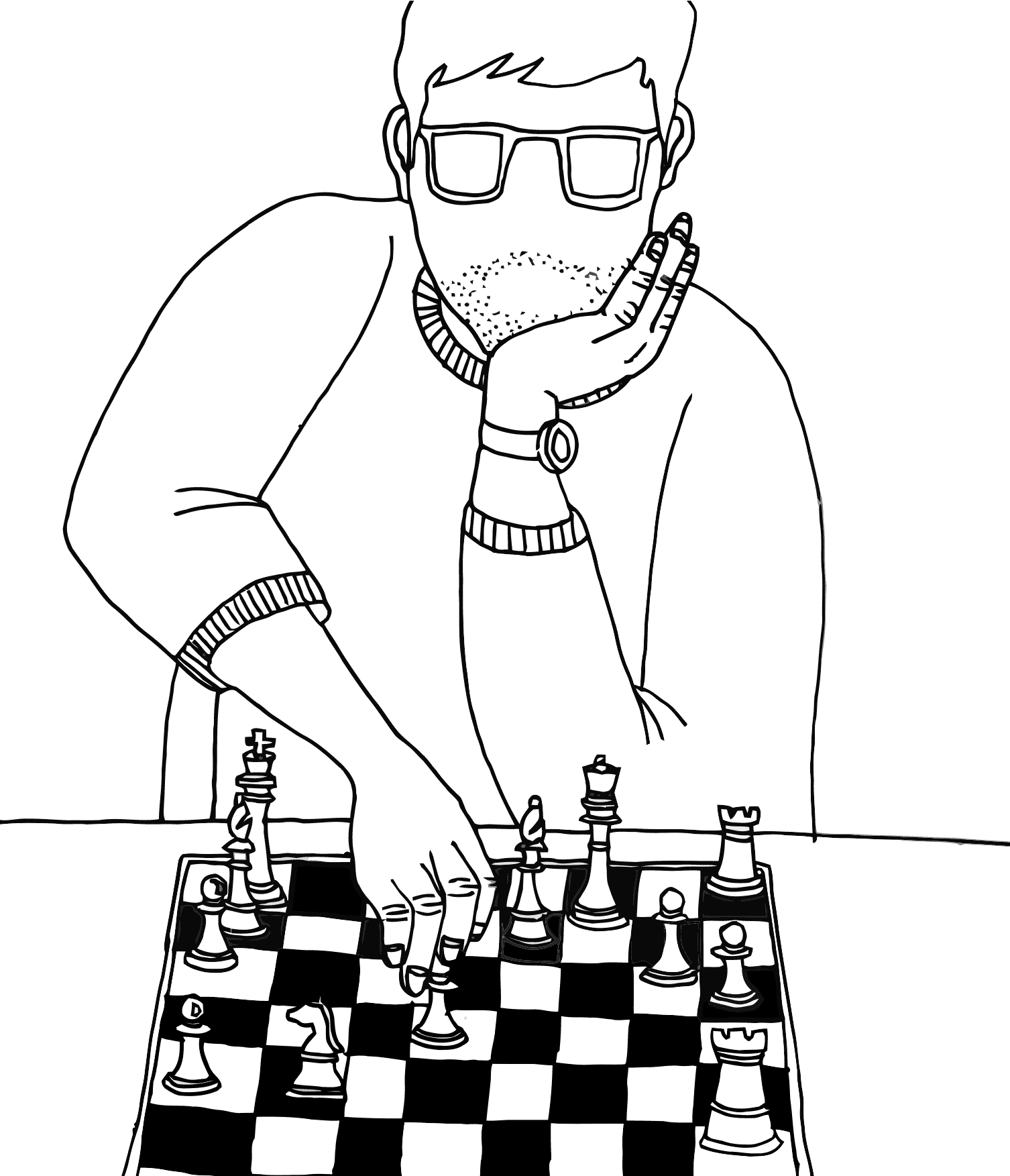 Desenho de xadrez para colorir em preto e branco · Creative Fabrica