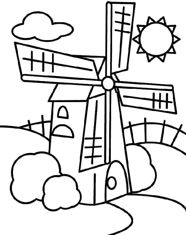Moinho de vento isolado para colorir para crianças