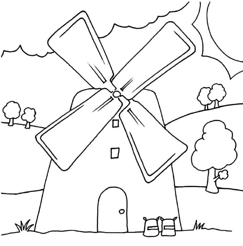 Moinho de vento isolado para colorir para crianças